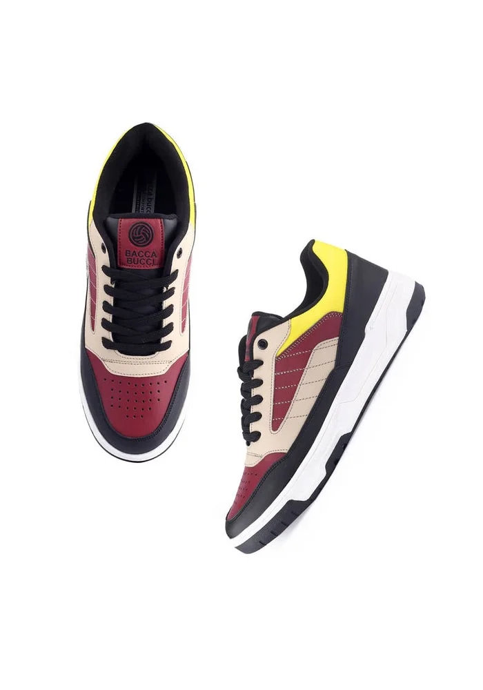 Bacca Bucci Black and Maroon Downtown Dynamo Low-Top Sneakers for Men | Best Price UAE